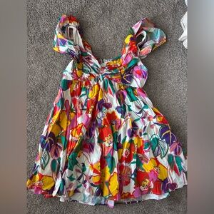 entro Multicolor Floral Mini Dress - White, Yellow, Red, Purple, Green, Pink